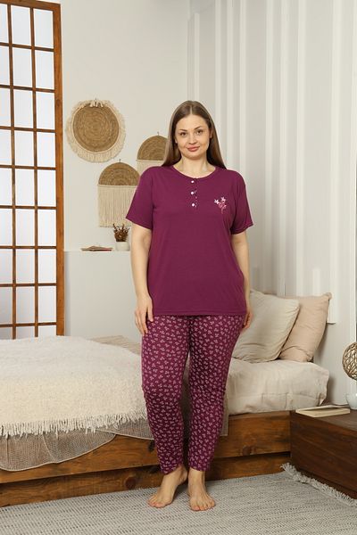 LİLA İÇ GİYİM Viscosite Battal Short Sleeve Pajama Set