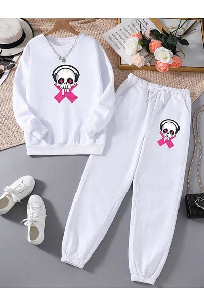 RPT MODA Relaxed Fit X Skull Print Detail Oversized Cycling Collar Double Team Tracksuit Bottom and Top