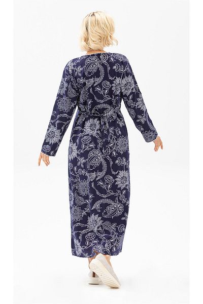 Eliş Şile Bezi Long Sleeve Plus Size Sile Cloth Printed Long Summer Dress Sycamore Pattern Purple Purple