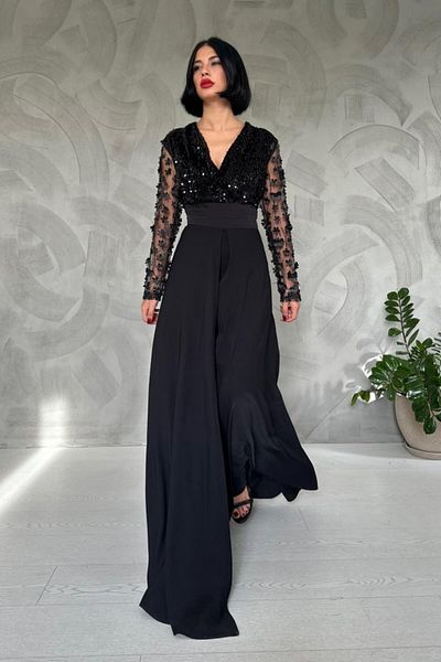 modaserdem Jumpsuit with Black Sleeves and Tulle Skirt