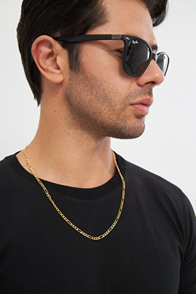 Ventino Silver 18k Altın Kaplama 4mm Figaro 925 Ayar Gümüş Zincir Kolye Vek-3096