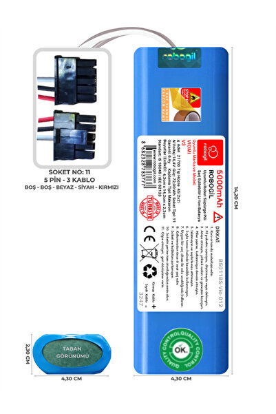 ROBOGİL Viomi V3 5000mah Pili Uyumlu Robot Süpürge Bataryası B5011bs-vio-012