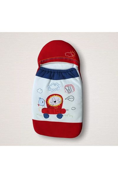Mu Art Ahşap Newborn Car Lion Embroidered Zippered Hat Classic Swaddle Baby Blanket Blue