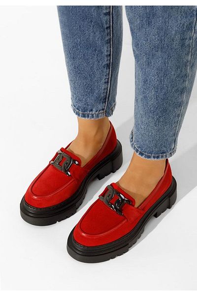 B T Shoes Red genuine leather moccasins Haza