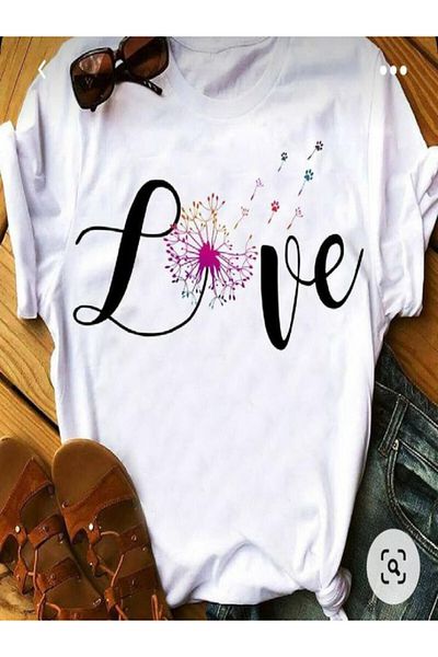 ELNOYA Unisex Love Secret: White Casual T-Shirt with Love Pattern - Minimalist Style for Women