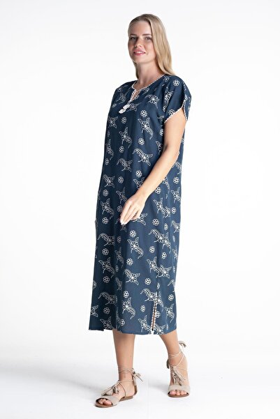 Eliş Şile Bezi Κοντό μανίκι ύφασμα με στάμπα μίντι καλοκαιρινό φόρεμα με μοτίβο βενζίνης Ptrl