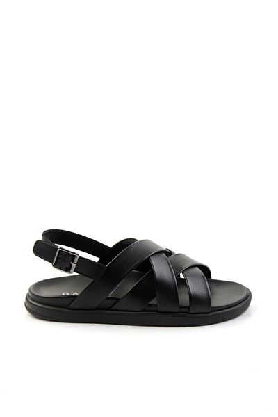 Bambi Black Leather Men's Sandals E05863955543