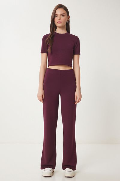 Lovelyİstanbul Fitted/Fitted Flexible Modal Top and Bottom Set Plum Lub0086