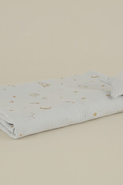 Karaca Home Starry Muslin 100% Cotton Baby Blanket Blue 70X100 cm