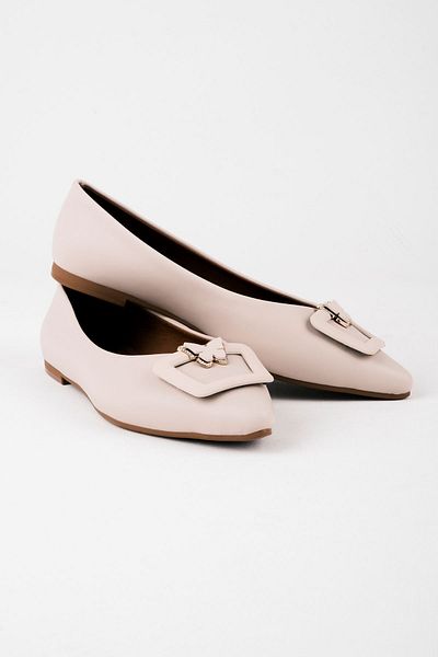 Lal Shoes & Bags Balerini Berney pentru damă - cataramă pătrată și detaliu fluture, culoare crem