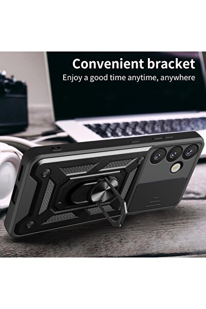 m.tk moveteck Samsung Galaxy A56 Kılıf Kamera Korumalı Sürgülü Yüzüklü Armor Zırh Kapak +9H Ekran Koruyucu Cam Set