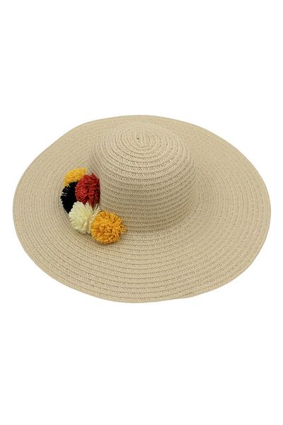 BM GİFT DESİGN Women's beach hat with nature and multi-colored tassels