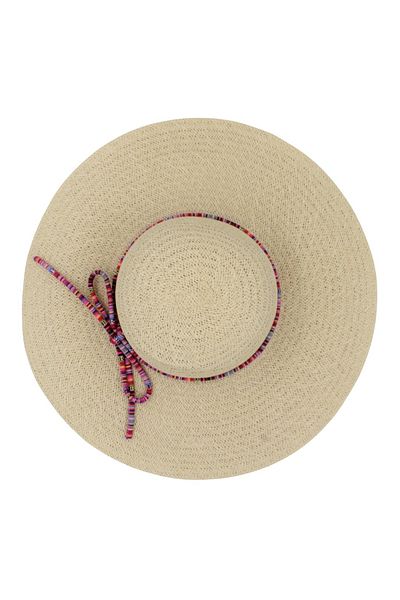 BM GİFT DESİGN Women's beach hat in nature with multicolor string