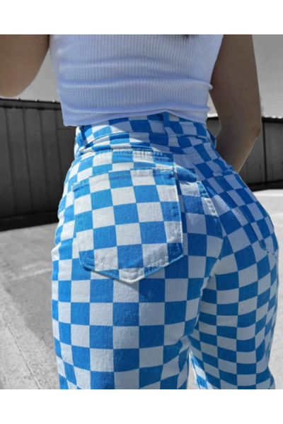 KOTOLOG Τζιν παντελόνι με τετράγωνο σχέδιο Wid Leg Jean