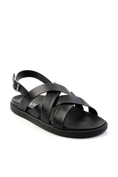 Bambi Black Leather Men's Sandals E05863955543