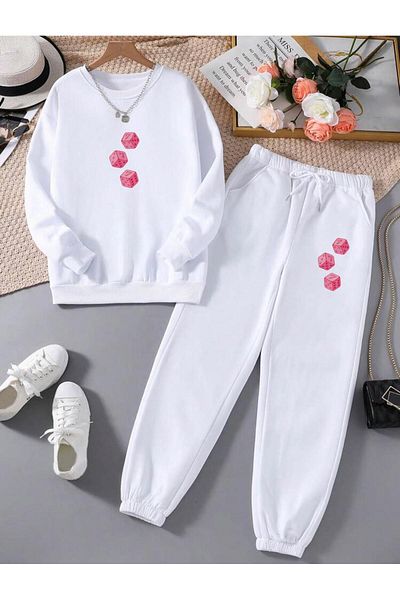 RPT MODA Relaxed Cut Pink Dice Print Detail Oversized Cycling Collar Double Team Tracksuit Bottom and Top
