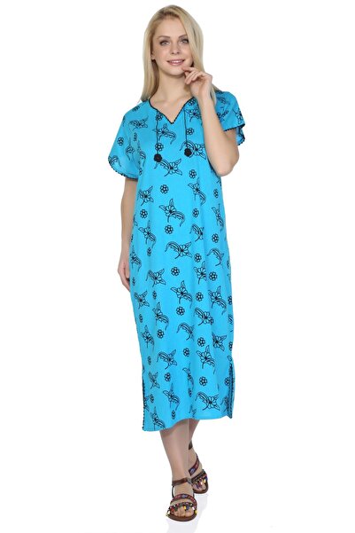 Eliş Şile Bezi فستان صيفي قصير الأكمام من القماش المطبوع متوسط الطول بنمط فير...