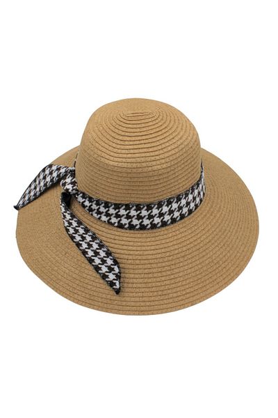 BM GİFT DESİGN Women's brown beach hat with white bow