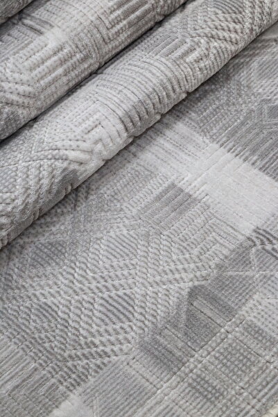 SoftNest Kaymaz Tabanlı Kesme Kabartmalı Salon Koridor Mutfak Yıkanabilir Aksu Hali Jayla gri