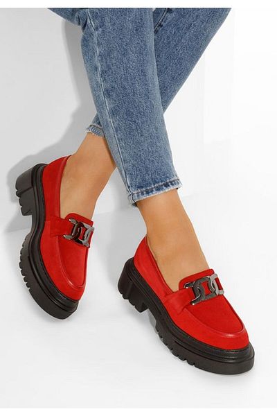 B T Shoes Red genuine leather moccasins Haza