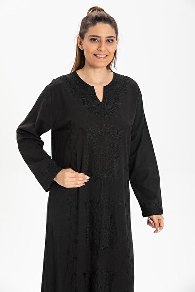 Eliş Şile Bezi Μακρυμάνικο ύφασμα Şile - Glittery Kaftan Midi φόρεμα - Μαύρο