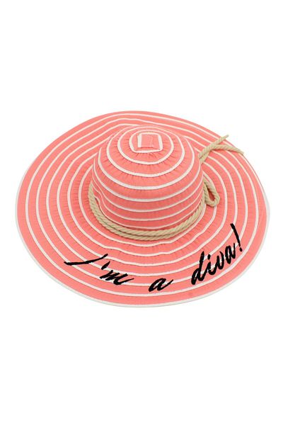 BM GİFT DESİGN Women's pink beach hat with white stripes