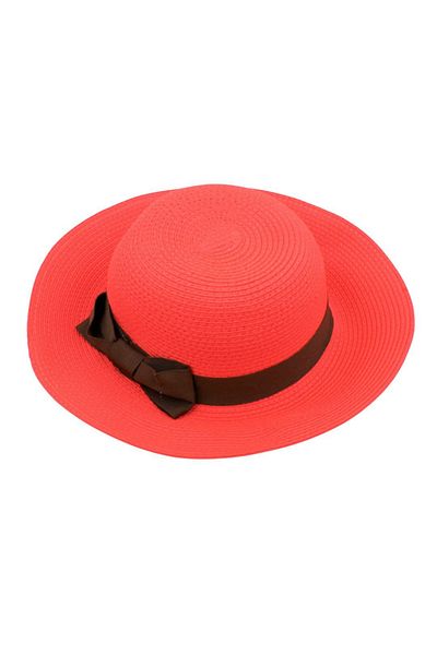 BM GİFT DESİGN Women's coral beach hat with brown bow