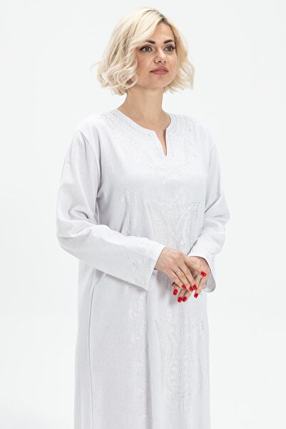 Eliş Şile Bezi Long Arm Sile Cloth | Glitter Kaftan | Midi Dress White