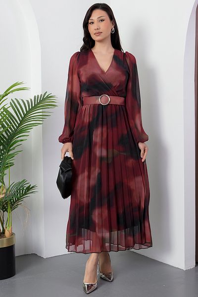 PULLIMM Rochie din șifon cu mânecă lungă cu guler dublu 2024-3029