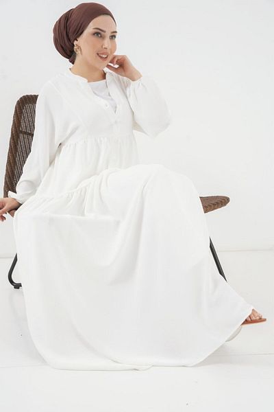 VİBE UNİCO Vivaletta 2527 Μακρύ Φόρεμα Hijab - Λευκό