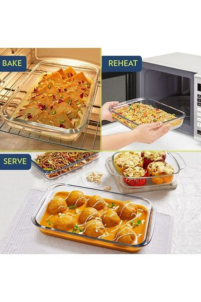 Borosil Microwavable Deep Rectangular Dish With Handle -Microwave, Oven And Dishwasher Proof White 2.0Liters