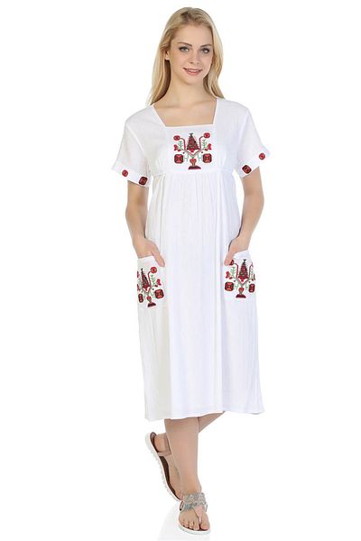 Eliş Şile Bezi Κοντομάνικο ύφασμα Sile / Plus Size / Angel Midi Μήκος / Καλοκαιρινό Φόρεμα / Λευκό