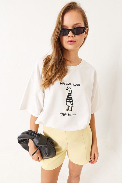 Bianco Lucci Tricou tricotat supradimensionat brodat pentru femei 3037 60283078