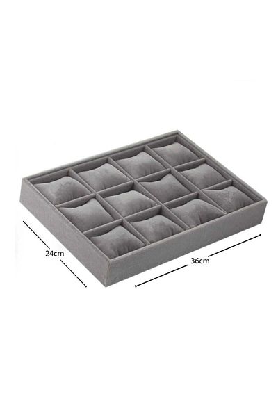 Aydın Decor Domestic Production Tokyo Model Suede Fabric Smoked 34/24 Cm Padded Watch and Jewelry Box with Drawer Inside