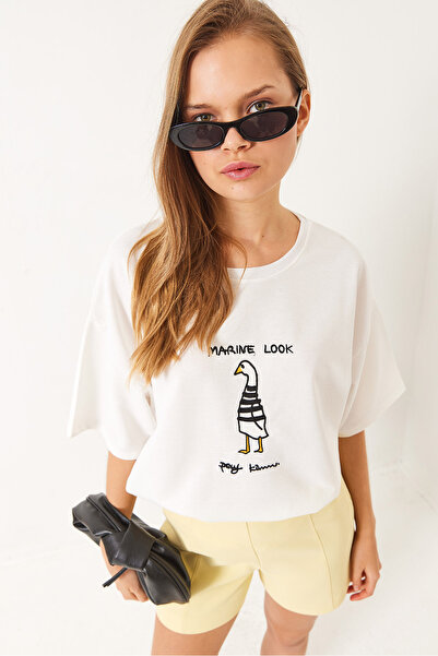 Bianco Lucci Γυναικείο Κεντημένο Oversize Πλεκτό T-Shirt 3037 60283078