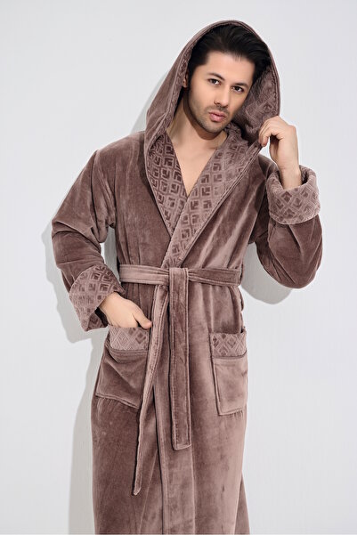 Nuşa Yaka Jakarlı %100 Pamuklu Erkek Bornoz