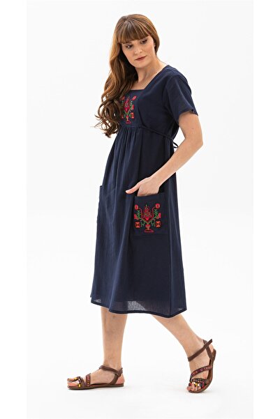 Eliş Şile Bezi Short Sleeve Sile Cloth / Large Size / Midi Length / Summer Dress