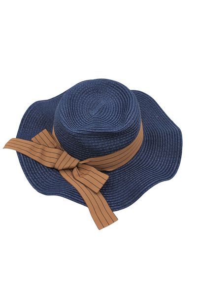 BM GİFT DESİGN Women's blue beach hat with brown bow