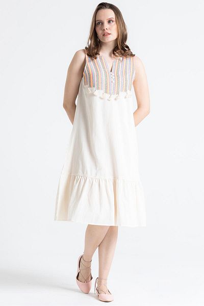 Eliş Şile Bezi Αμάνικο ύφασμα Şile Ilgaz Midi Length Summer Dress Cream Krm