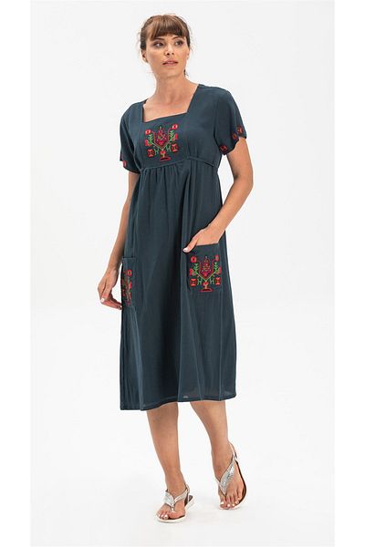Eliş Şile Bezi Briefly Sile Bezi - Large Size - Petrol Ptrl Midi Length Dress