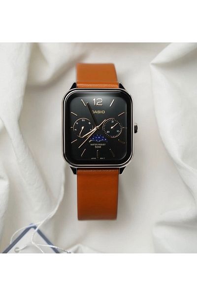 Casio Unisex Analog Quartz Watch With Moon Phase And Genuine Leather Strap Mtp-m305l-1a