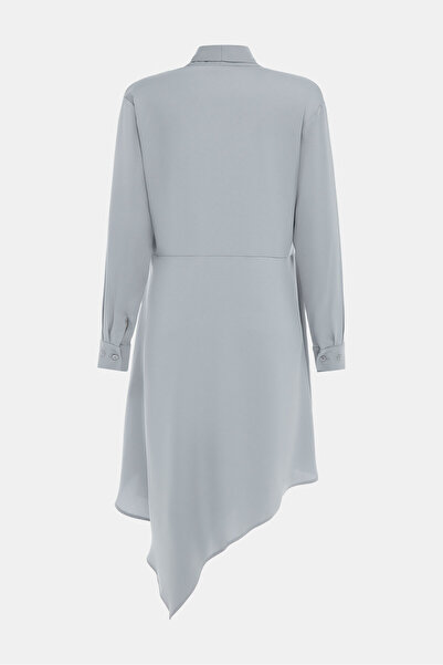 W Collection GÜMÜŞ DİZ ÜSTÜ ŞAL YAKA ELBİSE