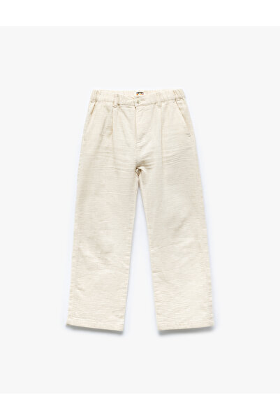 Koton Beli Lastikli Düğmeli Keten Karışımlı Pamuklu Basic Pantolon