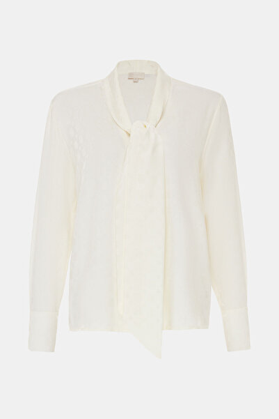 W Collection EKRU ŞAL YAKA UZUN KOLLU JAKARLI BLUZ