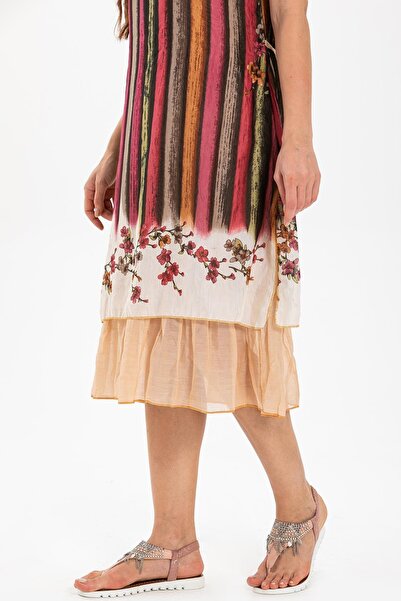 Eliş Şile Bezi Short Sleeve Voile Laurel Midi Length Summer Authentic Dress Cream 6090