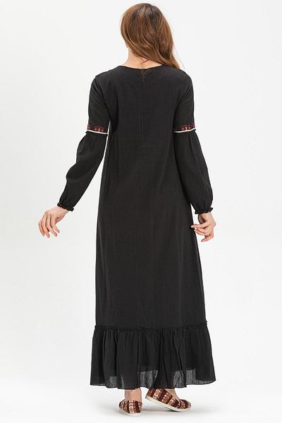 Eliş Şile Bezi Pânză Şile cu mânecă lungă - Rochie neagră Seher Long Hijab