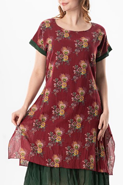 Eliş Şile Bezi Short Sleeve Voile Laurel Midi Length Summer Authentic Dress Mimosa Claret Red 6230