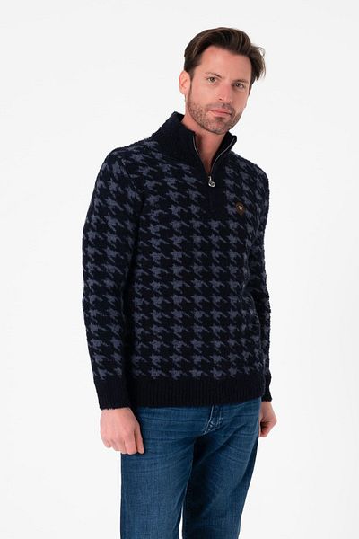 Tony Montana Half Zipper Lux Tech Houndstooth Patterned Men's Wool Knitwear Sweater-Tc-1018