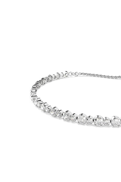 Swarovski Matrix Tennis Bileklik, Karışık Yuvarlak Kesimler, Beyaz, Rodyum Kaplama