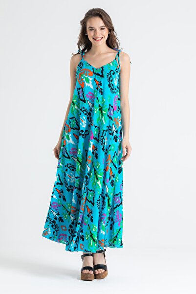 Eliş Şile Bezi Μακρύ καλοκαιρινό φόρεμα από βισκόζη Suzan με λουράκια Ethnic ...